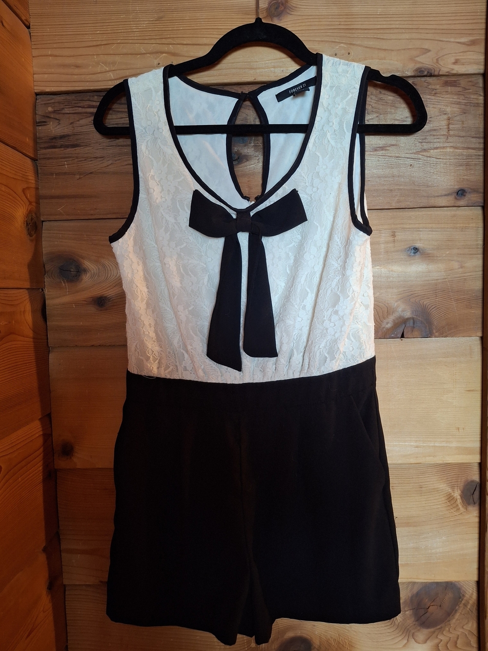 Forever 21 Black & White Lace Bow-Front Girls' Dressy Romper